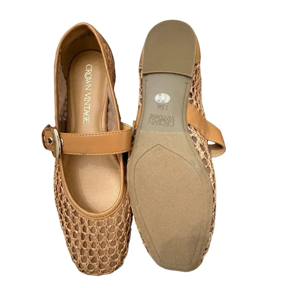 Crown Vintage Women's Caramel Brown Nalahni Mary Jane Flat 7.5 NEW